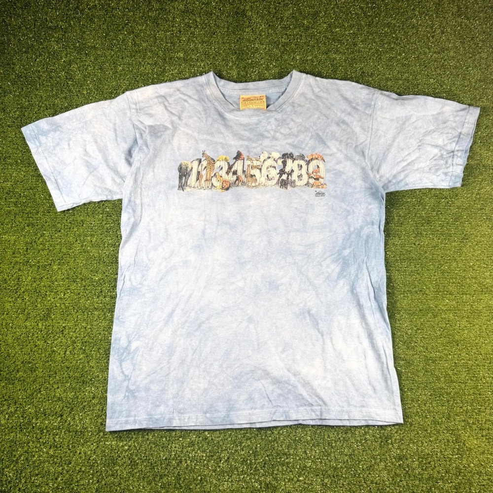 The Mountain Animal Numbers Graphic Tee Light Blue Acid Wash XL Vintage Style